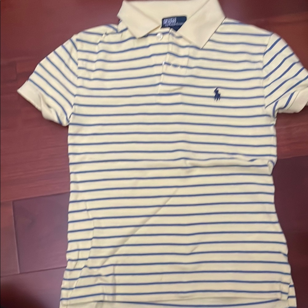 Polo by Ralph Lauren Kids Cream and Blue Striped Polo